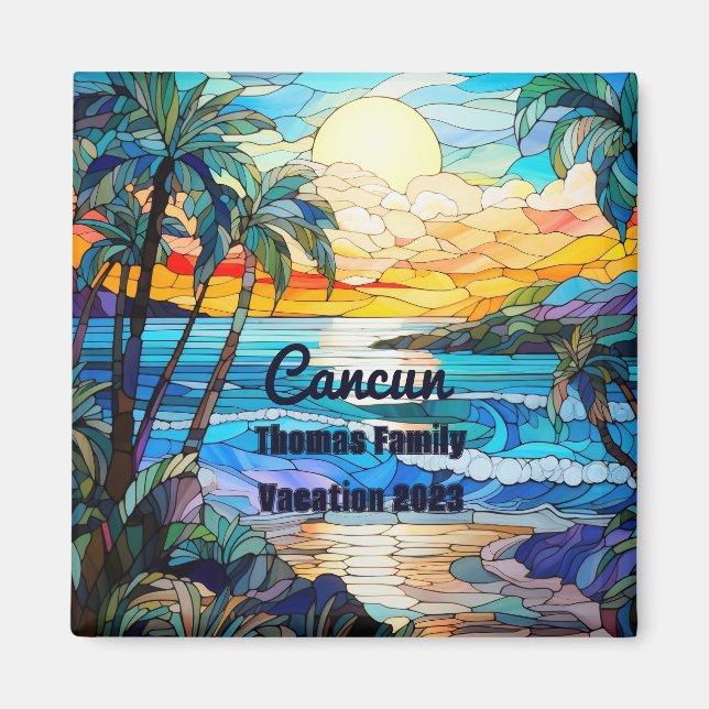 Aimant Famille Personnalisée Cancun Vacances Faux Verre T (Devant)