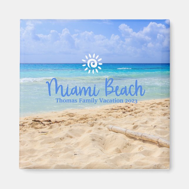Aimant Famille personnalisée Miami Beach vacances Noël (Devant)