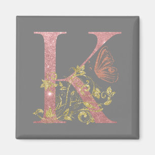 Aimant Fancy Pink Glitter Letter K  