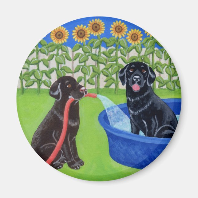 Aimant Fantastique Pool Party Labradors (Devant)