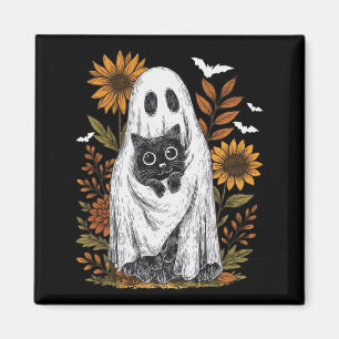 Aimant Fantôme drôle tenant chat noir Halloween Fantôme C