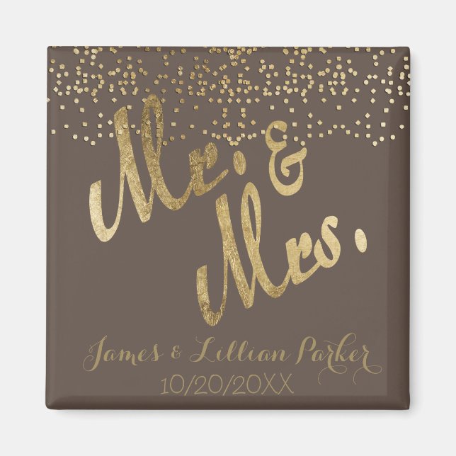 Aimant Faux Gold Foil "M. & Mme." Mariage monogramme (Devant)