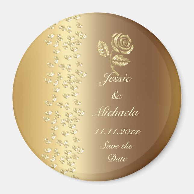 Aimant Faux Golden Coeurs Mariages et Rose Enregistrer la (Devant)