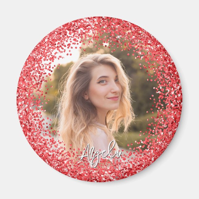 Aimant Faux Red Glitter Photo (Devant)