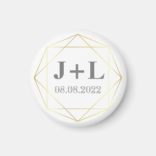 Aimant Faveur de mariage en gris doré avec monogramme pou