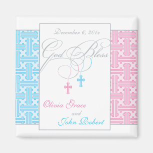 Aimant Faveur jumelle de baptême de garçon et de fille -