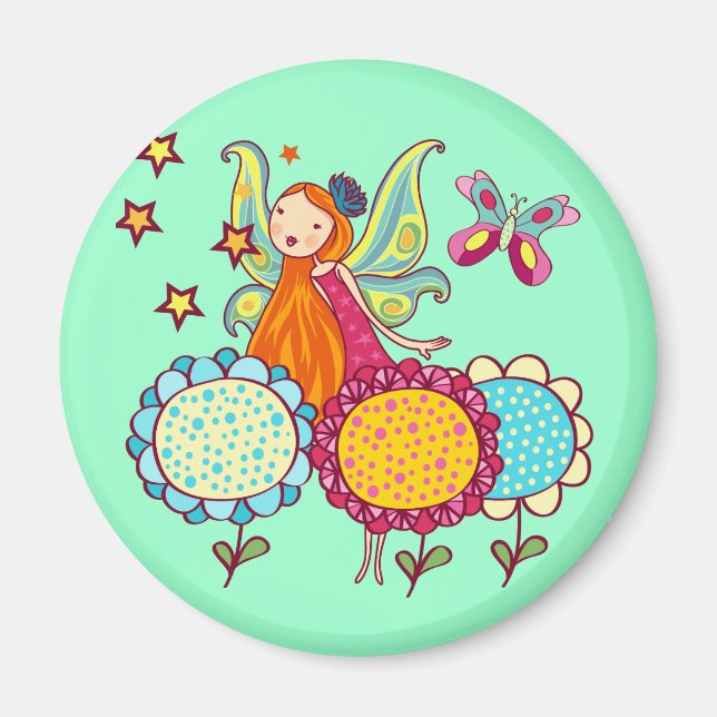 Aimant Fée de jardin avec des fleurs (Devant)