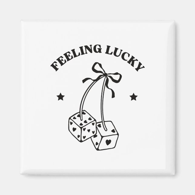 Aimant Feeling Lucky Retro Dice Valentine Cute Hearts Rib (Devant)