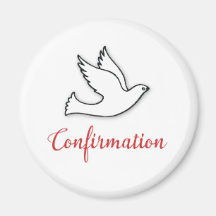 Aimant Félicitations Confirmation Colombe avec Or, Rouge