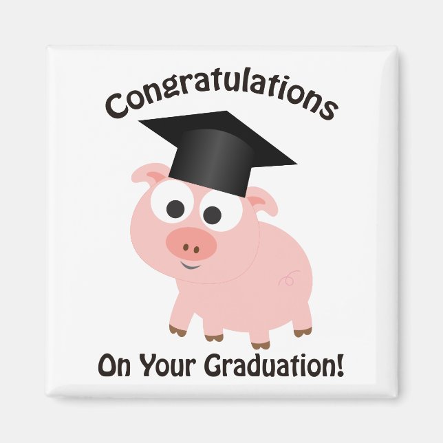 Aimant Félicitations pour votre diplôme ! Cochon (Devant)