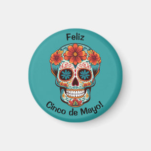 Aimant Feliz Cinco de Mayo ! Crâne à sucre
