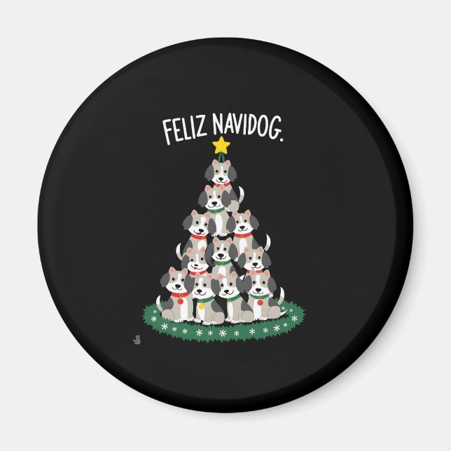 Aimant Feliz Navidog Christmas Dog T-Shirt, Funny Cute Xm (Devant)