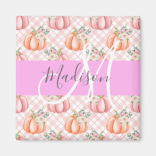 Aimant Féminin Chic Fleur Rose Pêche Citrouille Monogramm