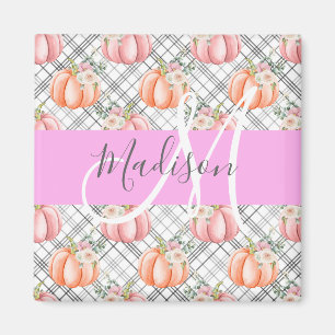Aimant Féminin Floral Gris Rose Pêche Citrouille Monogram