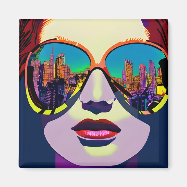 Aimant Femme Abstraite en lunettes de soleil avec réflexi (Devant)