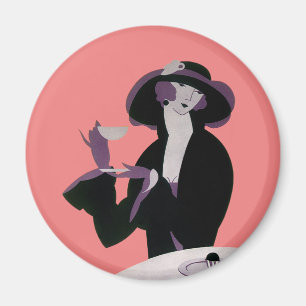 Aimant Femme Art Déco vintage, Thé d'après-midi et Cupcak