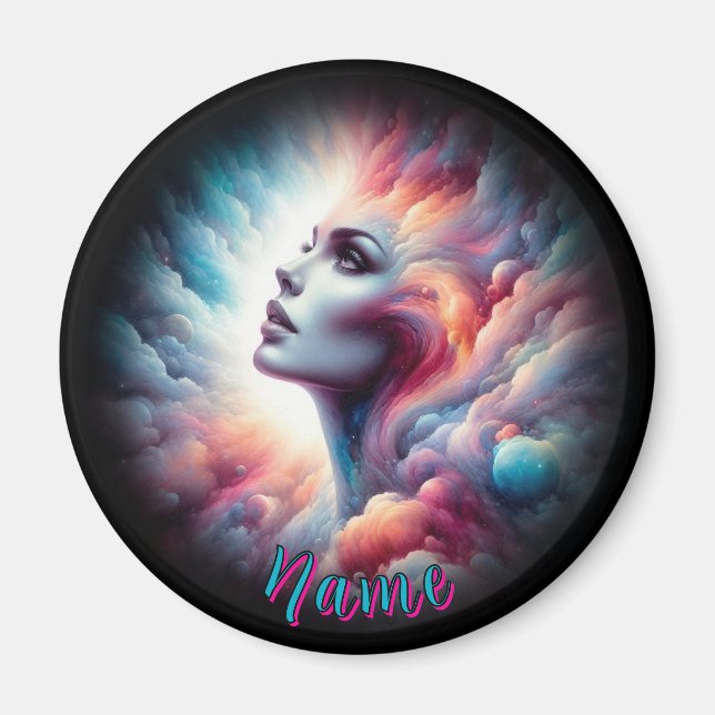 Aimant Femme aux cheveux cosmiques Aura (Devant)