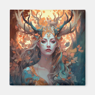Aimant Femme Avec Antlers Imaginaire Art