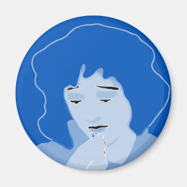Aimant Femme bleue avale mifepristone (Devant)