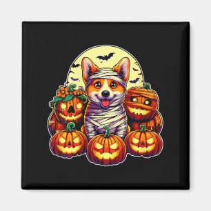 Aimant Femme Corgi Momie Et Citrouilles Halloween Mignon