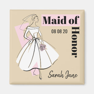 Aimant Femme de mode Neutral Maid of Honor Nom de la date