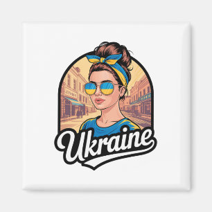 Aimant Femme de style rétro ukrainien Graphique Fierté cu