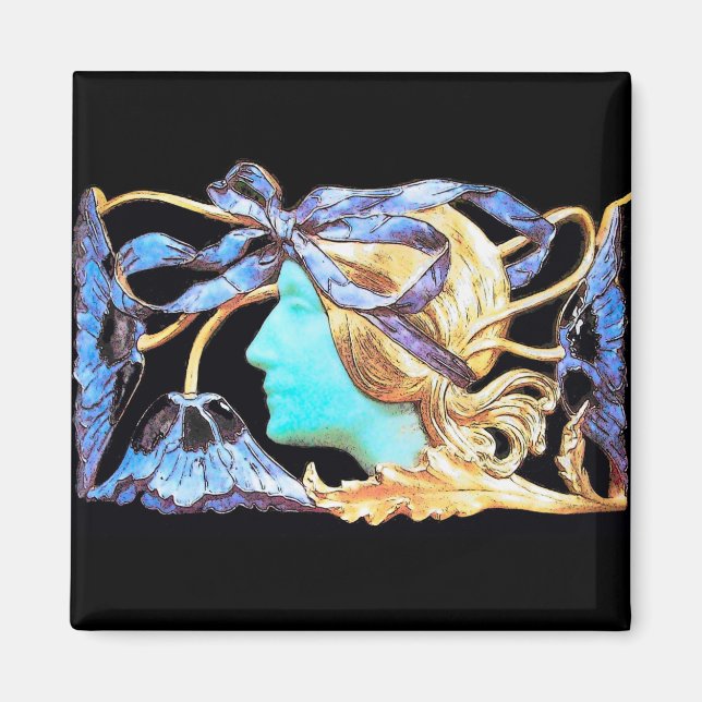 AIMANT FEMME ÉLÉGANT BEAUTÉ BIJOU /FEMME, RUBAN BLEU, FLE (Devant)