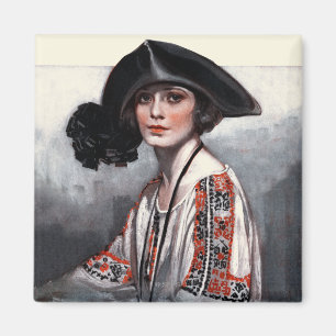 Aimant Femme en blouse brodée