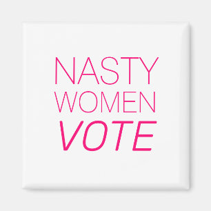 Aimant "femme méchante vote" rose chaud, magenta blanc Ma