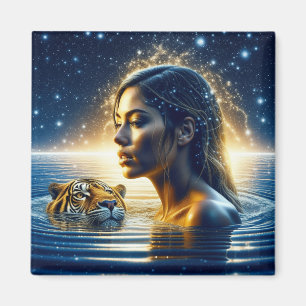 Aimant Femme mystique nageant avec tigre