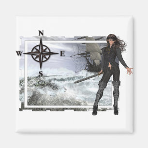Aimant Femme pirate avec des plans d'eau rugueuse