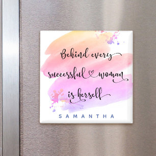 Aimant Femme Réussie Typographie Aquarelle Rose Personnal