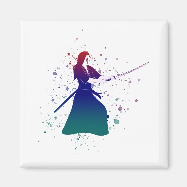 Aimant Femme Samurai guerrière avec épée (Devant)