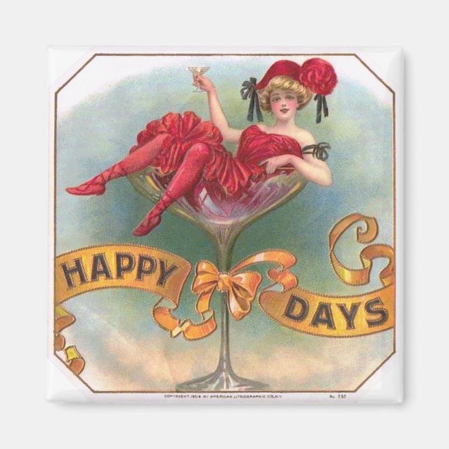 Aimant Femme victorienne Champagne Rouge Happy (Devant)