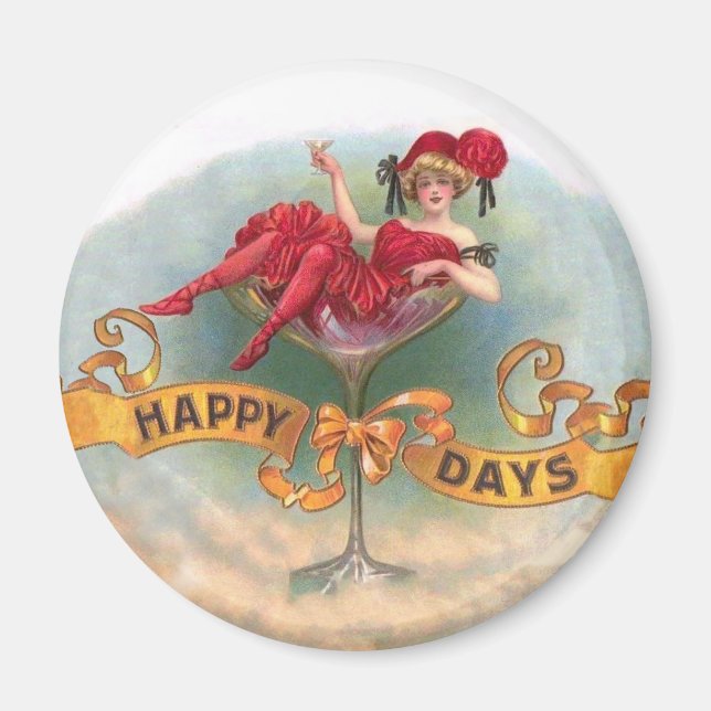 Aimant Femme victorienne Champagne Rouge Happy (Devant)