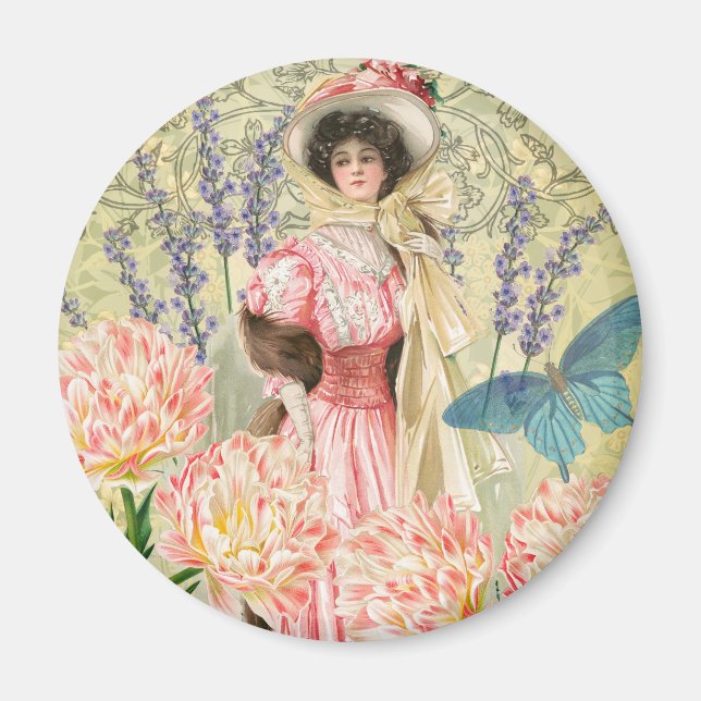 Aimant Femme victorienne florale rose Régence (Devant)