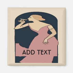 Aimant Femme vintage avec du vin, ajouter du texte