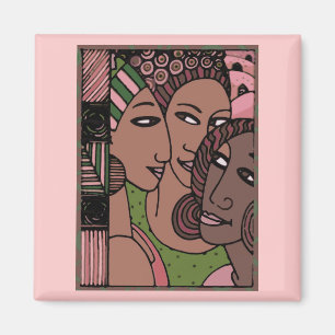 Aimant Femmes afro-américaines roses et vertes