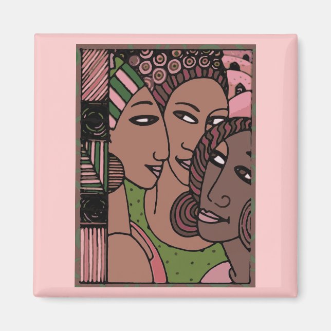 Aimant Femmes afro-américaines roses et vertes (Devant)