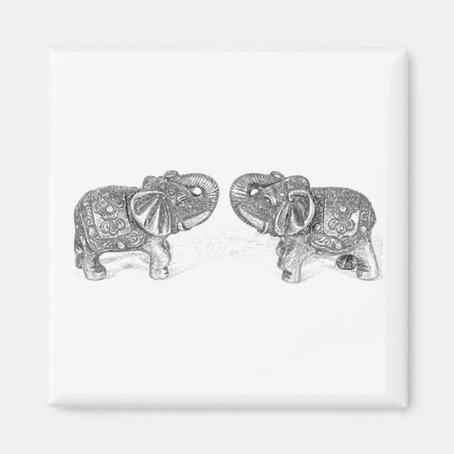 Aimant Feng Shui Double Elephant - B&W (Devant)