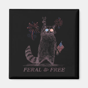 Aimant Feral &amp ; Free Funky Patriotic Racoon Feral Et