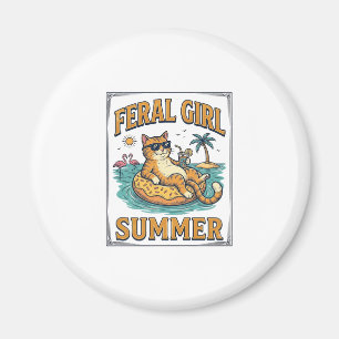Aimant Feral Girl Summer Cat Float Vintage Shirt Design_1