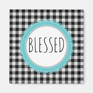 Aimant Ferme Blessé Buffle Noir Plaid & Turquoise