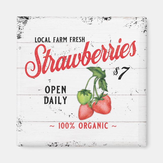 Aimant Ferme de fraises Vintage (Devant)