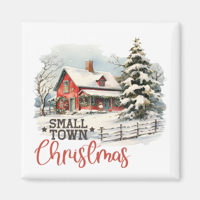 Aimant Ferme de Noël rustique de petite ville (Devant)