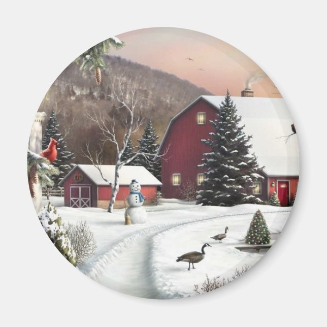 Aimant Ferme de Noël Vintage (Devant)