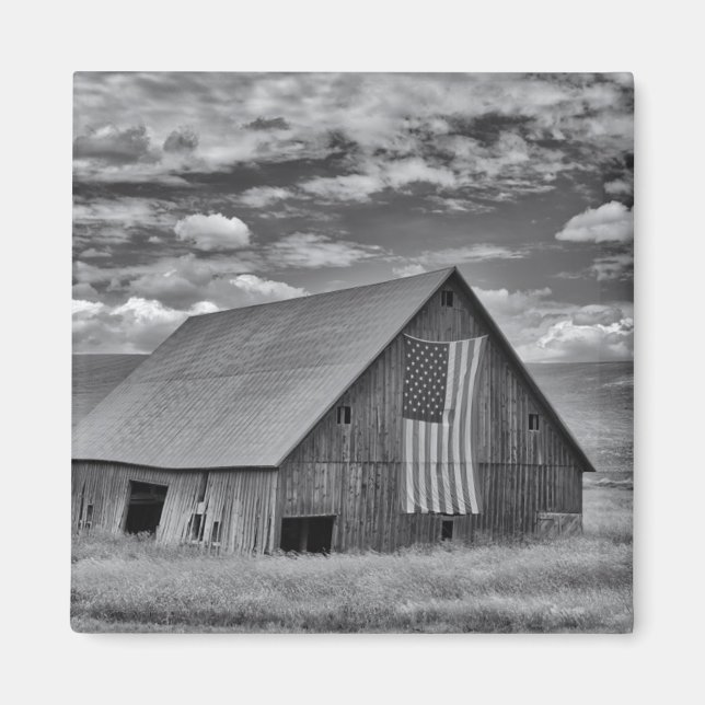 Aimant Fermes | BW American Flag Barn Scene (Devant)