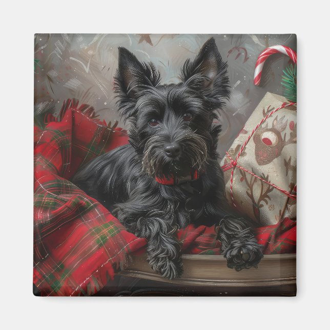 Aimant Festif de Noël écossais Terrier Dog (Devant)