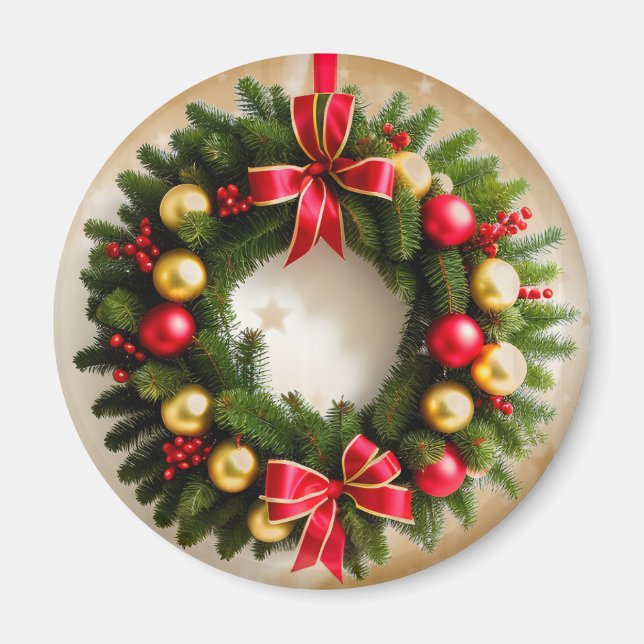 Aimant Festive couronne de Noël sur l'or étoilé (Devant)