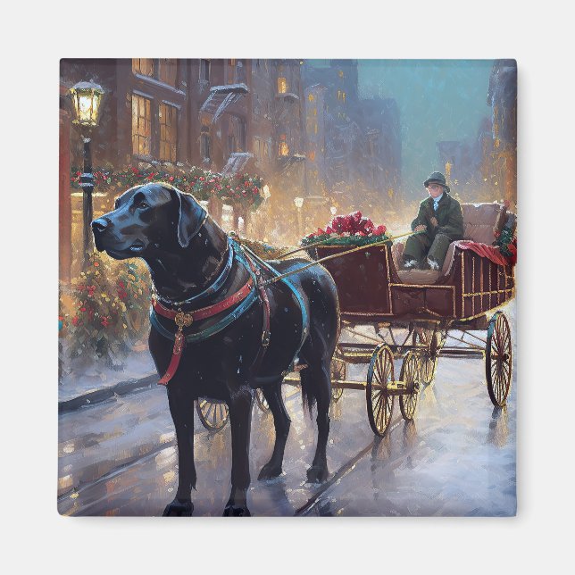 Aimant Festive de Noël au Labrador noir (Devant)